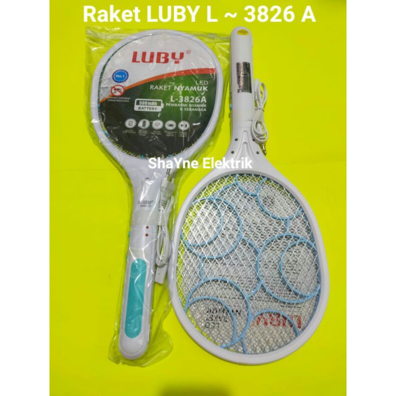 Raket Nyamuk LUBY 3826A Rechargeble Tahan 20 Jam + Lampu LED Random