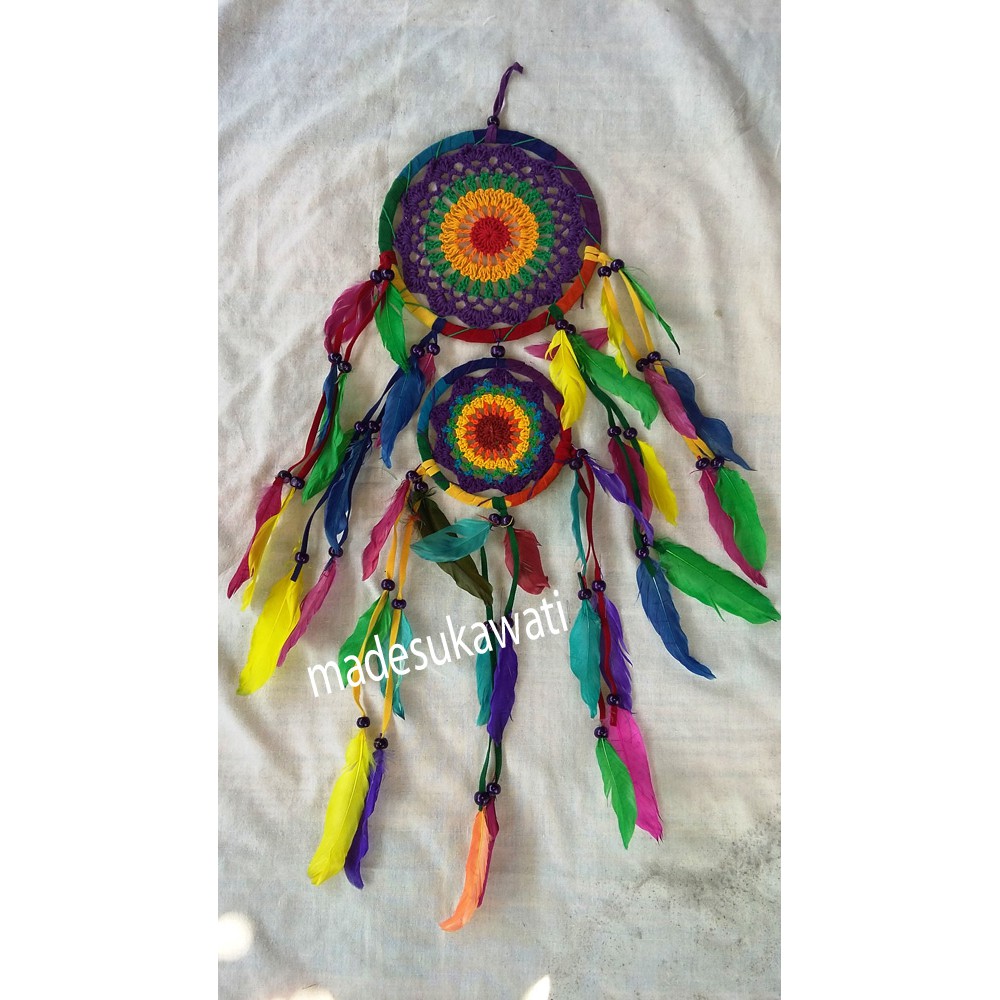 Dream Catcher Sulam Susun 2 Warna warni Medium Asli Bali