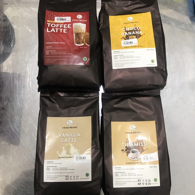 

BUBUK MINUMAN SWAN BRAND 500gr / TOFEE LATTE / CHOCO BANANA / VANILA LATTE / TIRAMISU