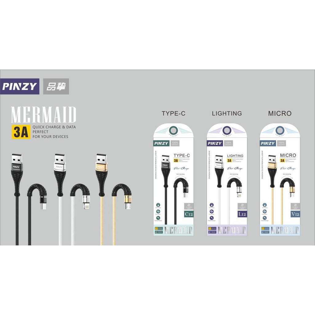 Kabel Data - Kabel Charger MERMAID PINZY C12 USB Type C Quick Charge