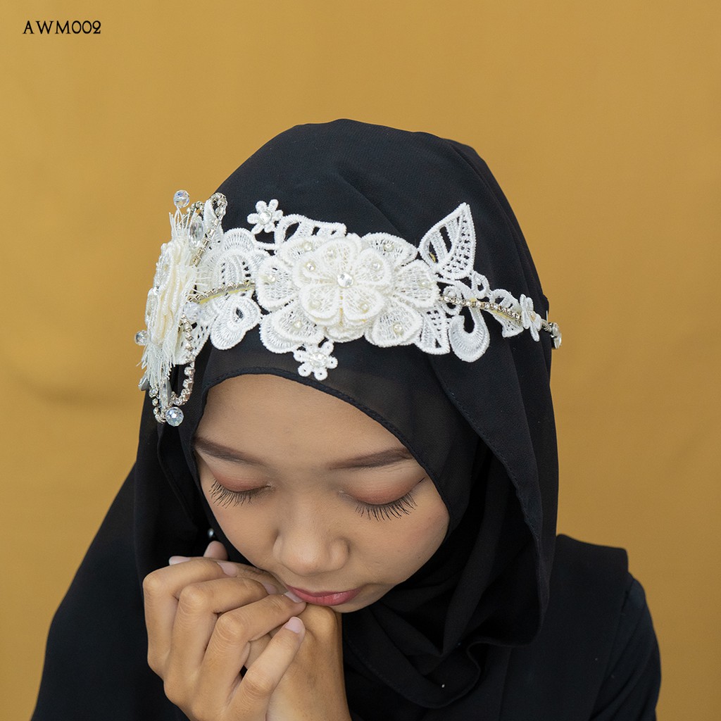 [PRODUK FAVORIT] HEADPIECE ACCESORIES WEDDING MODERN HIJAB WHITE AWM002