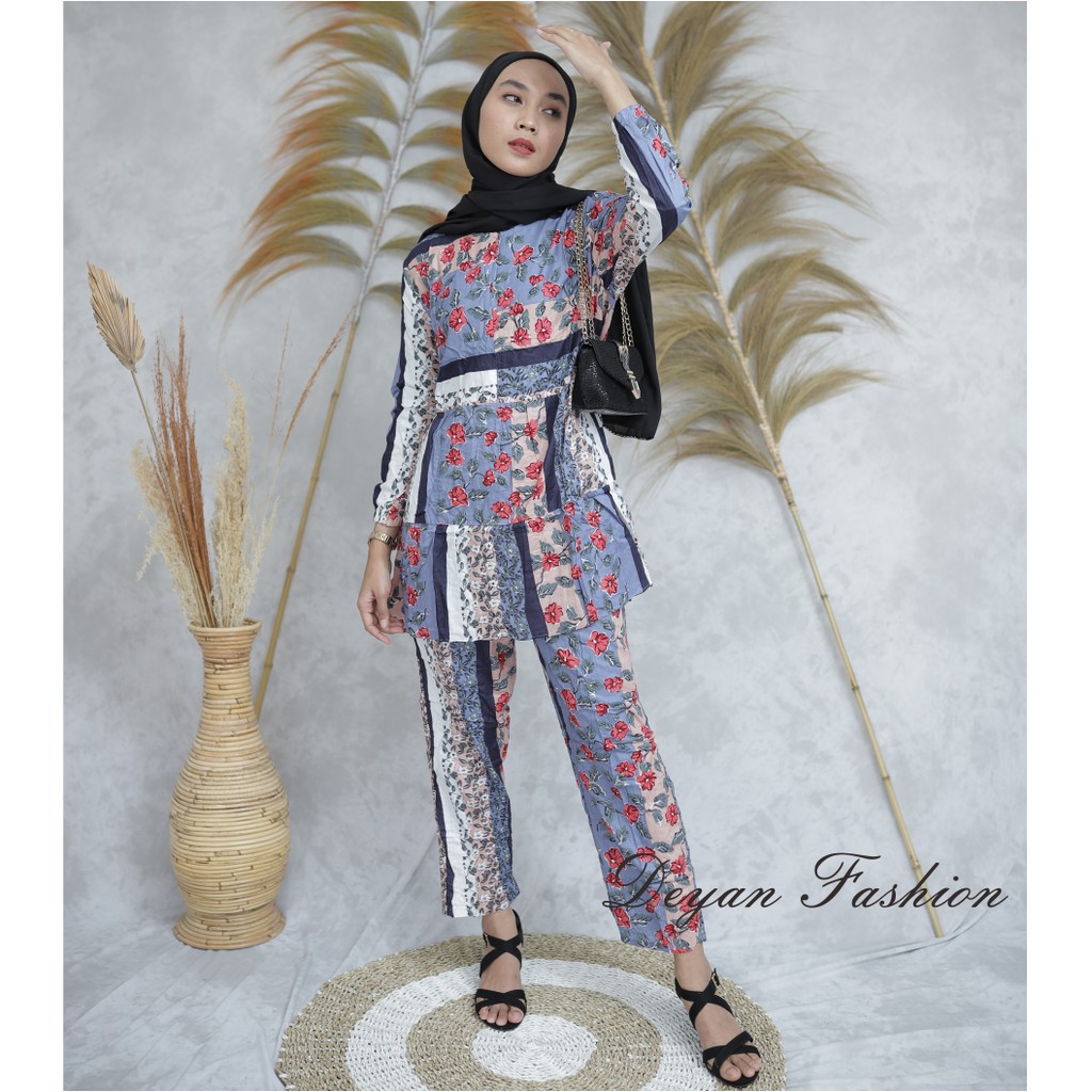 IRISH ONE SET // SETELAN MOTIF BUNGA RAYON WANITA-1