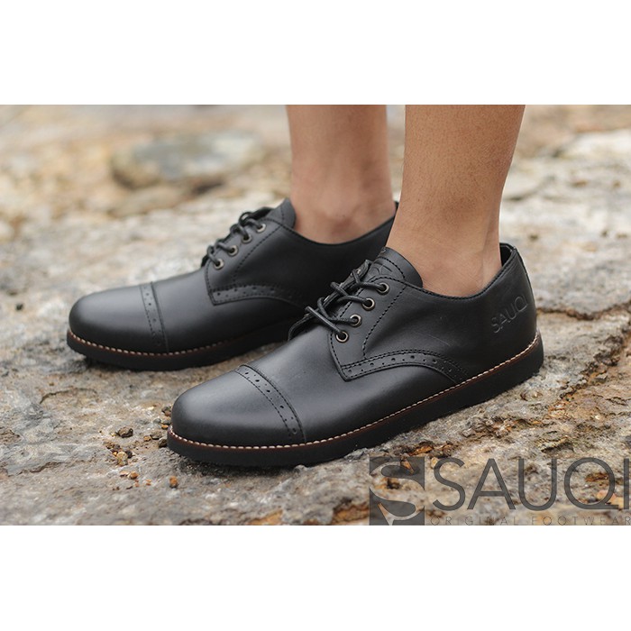 Sauqi Footwear Brightside Sepatu Boots Pria Kulit Asli - Black