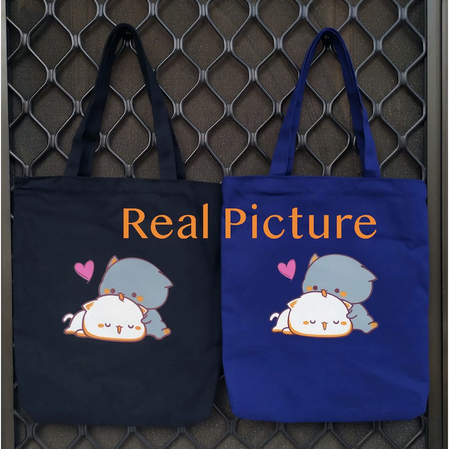 LJY52 SALE Tas Tote Impor Wanita Korea Kawaii Sablon Premium Two Cats Bag Murah TKM