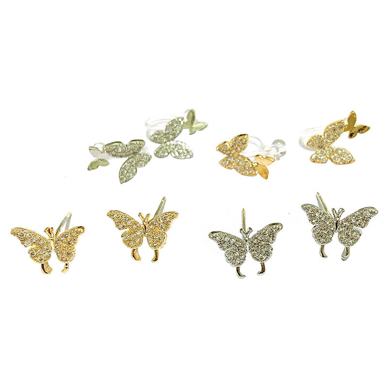 Anting Stud Kristal Bentuk Kupu-Kupu Warna Emas Perak Untuk Wanita