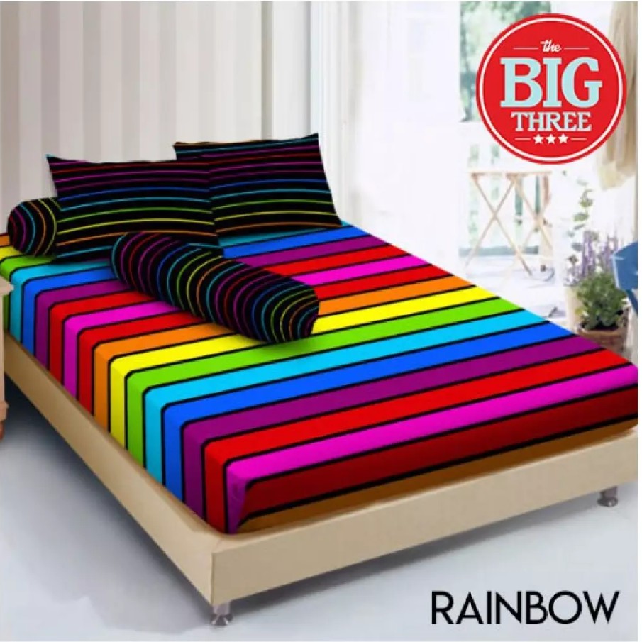 SEPREI MURAH PROMO MOTIF RAINBOW Ukuran 180x200 cm - SPREI Homemade