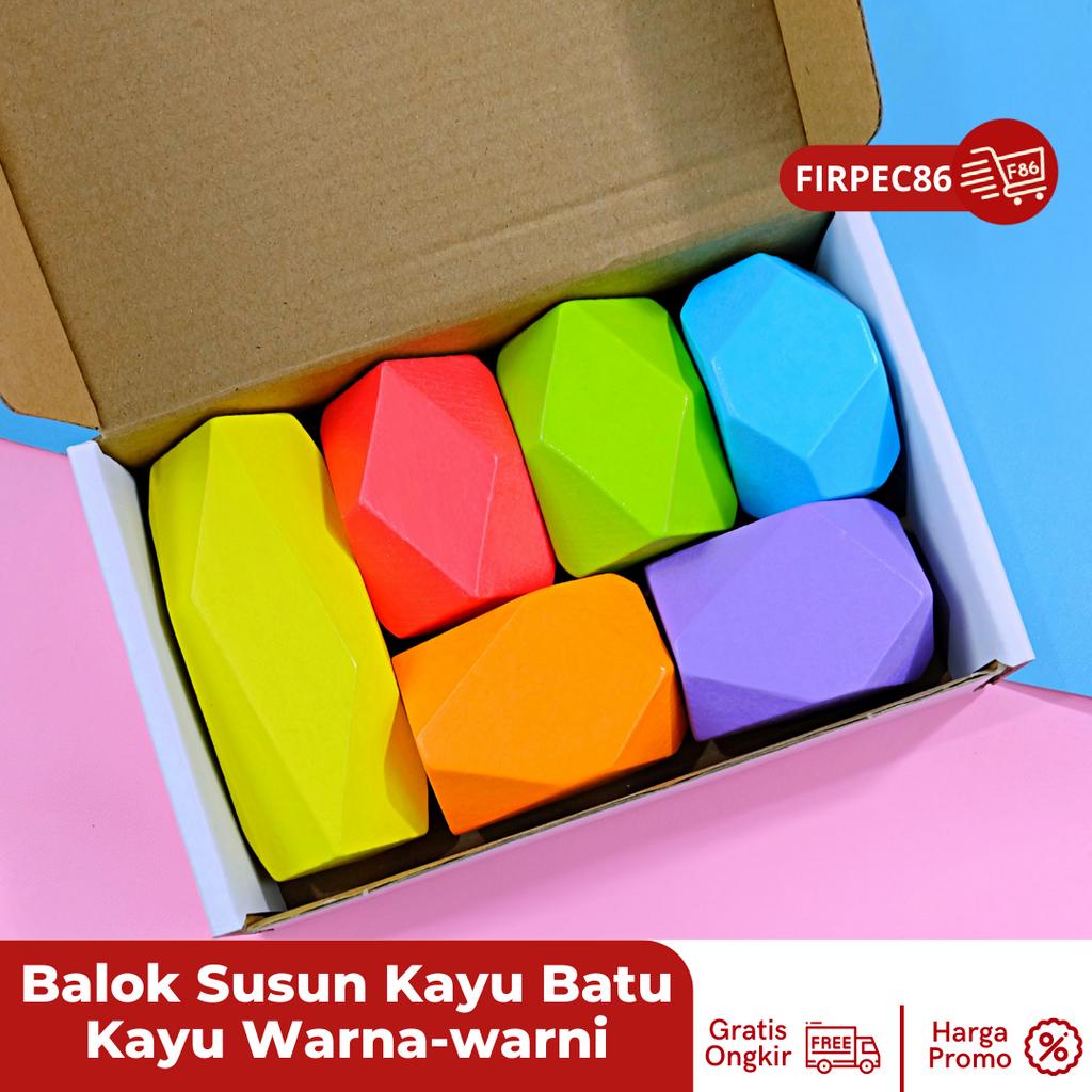 Mainan Edukasi Balok Susun Kayu Model Batu Puzzle Block Edukatif