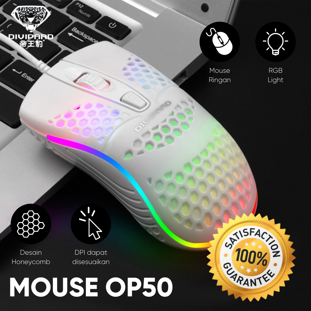 Mouse Gaming Model Honey Comb Divipard OP-50 7 LED RGB 7200DPI