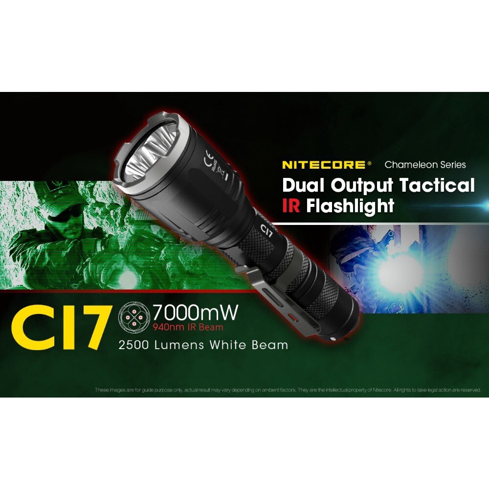 Lampu Senter LED Tactical Flashlight With Infrared CREE XP-G3 S3 LED 2500 White Lumens NITECORE CI7