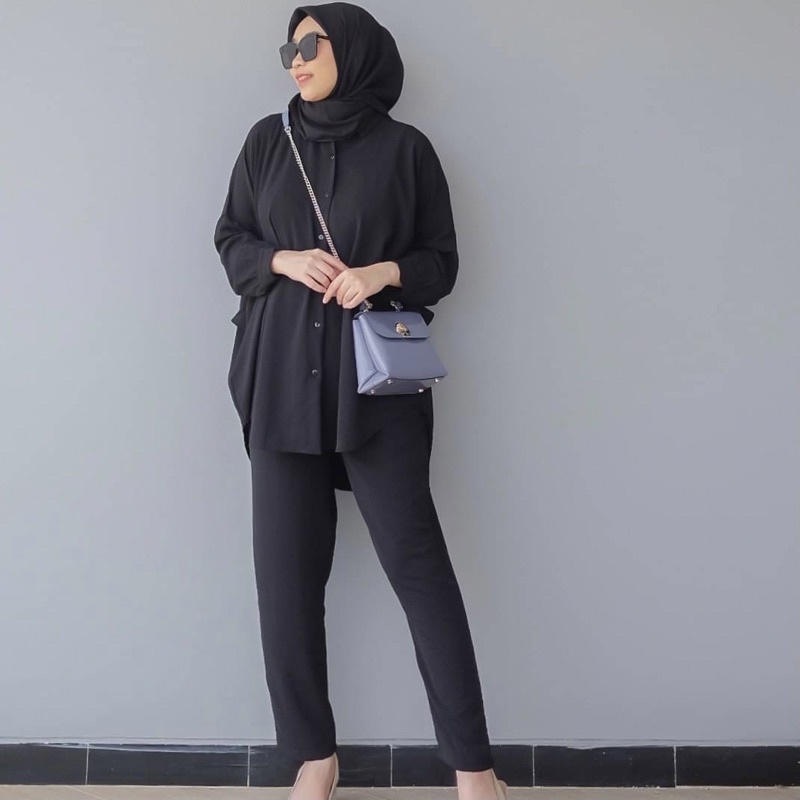 DYN  Basic Anara set Part 6- One Set Atasan + Celana Crinkles-Black