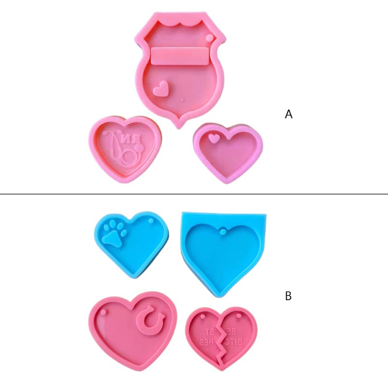 Glitter Love Heart Keychain Epoxy Resin Mold Jewelry Pendants Silicone Mould DIY Crafts Decorations Ornaments Casting Tools