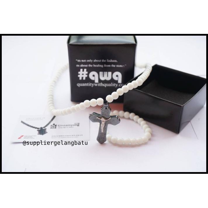 Best Seller Kalung Salib Yesus Giok Putih Ginsamyong Peredaran Darah Korea Gelang