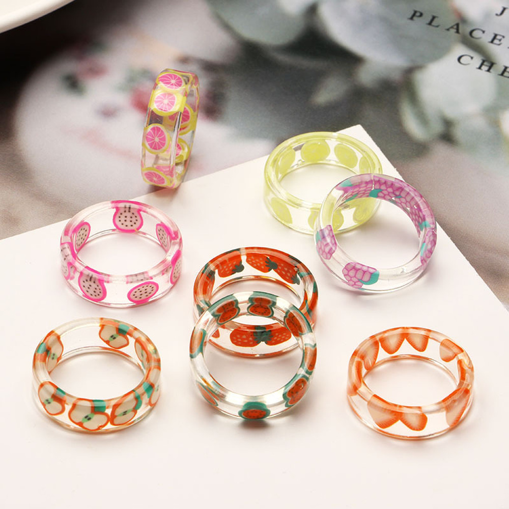 Cincin Resin Akrilik Bentuk Buah Handmade Diy Gaya Korea Untuk Wanita