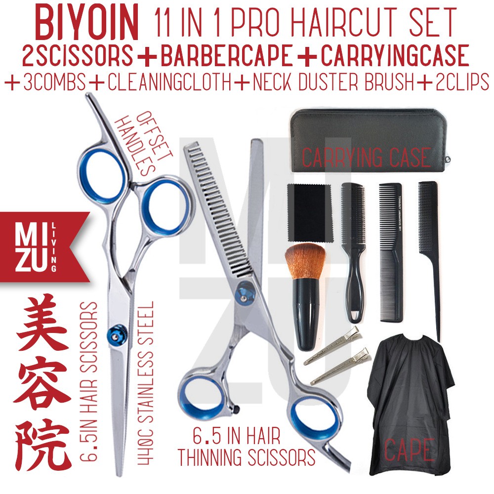 MIZU BIYOIN 11in1 Professional Haircut Set Potong Rambut Gunting Cape Kip Tas Clip Sisir Sikat