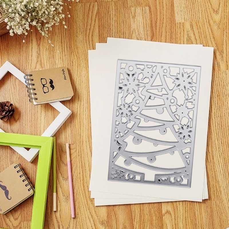 Cetakan Stensil Cutting Dies Motif Pohon Natal Bahan Metal Untuk Scrapbook / Craft DIY