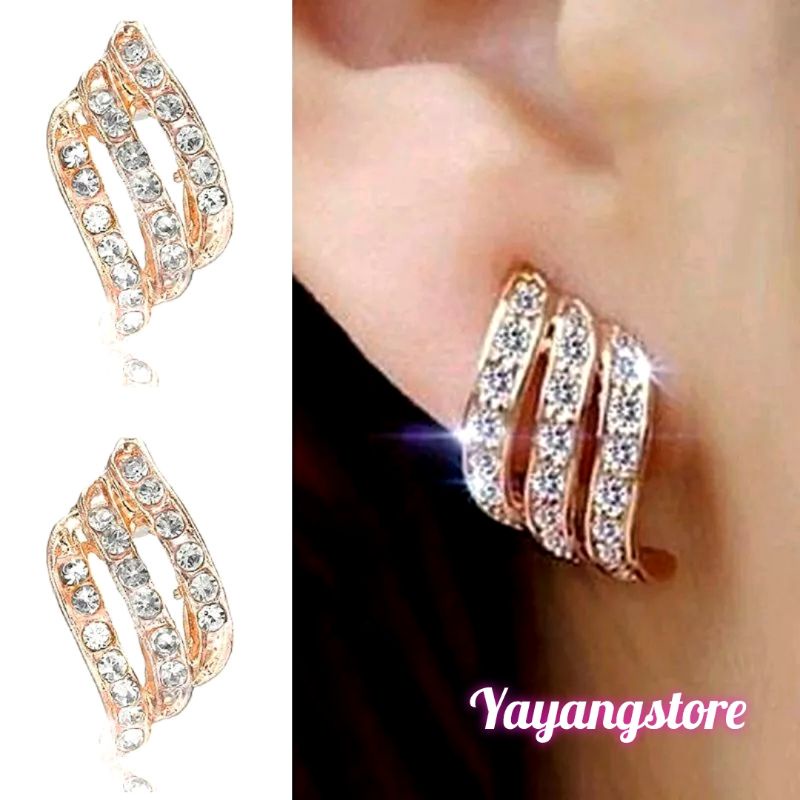 ANTING EMAS BATU PERMATA MODEL TUSUK / Anting Pesta Wanita Cantik KOREA IMPORT