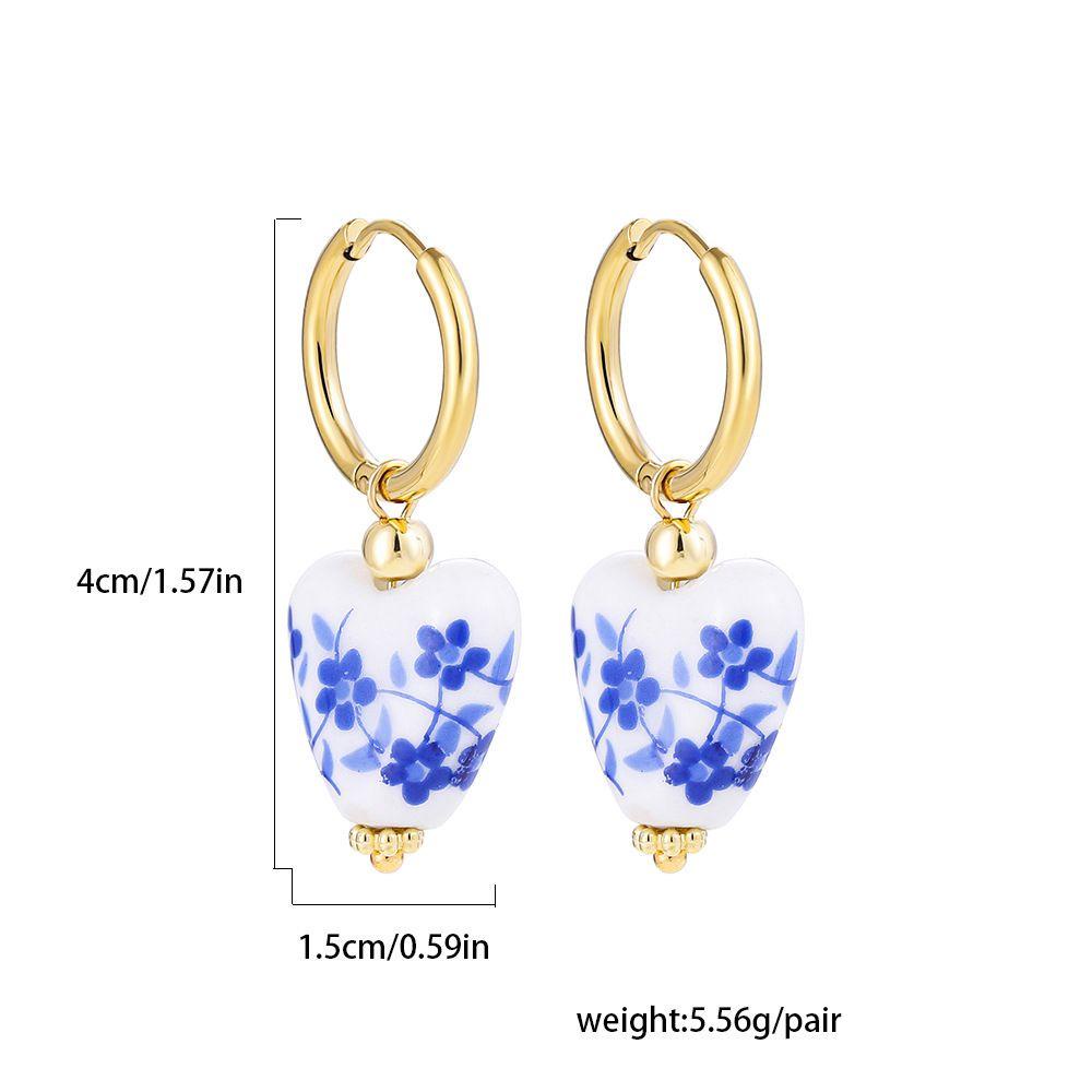 Mxbeauty Wanita Anting Hoop Pesta Asimetris Kepribadian Cinta Hati Fashion Design Kacamata Keramik Temperamen Telinga Gesper