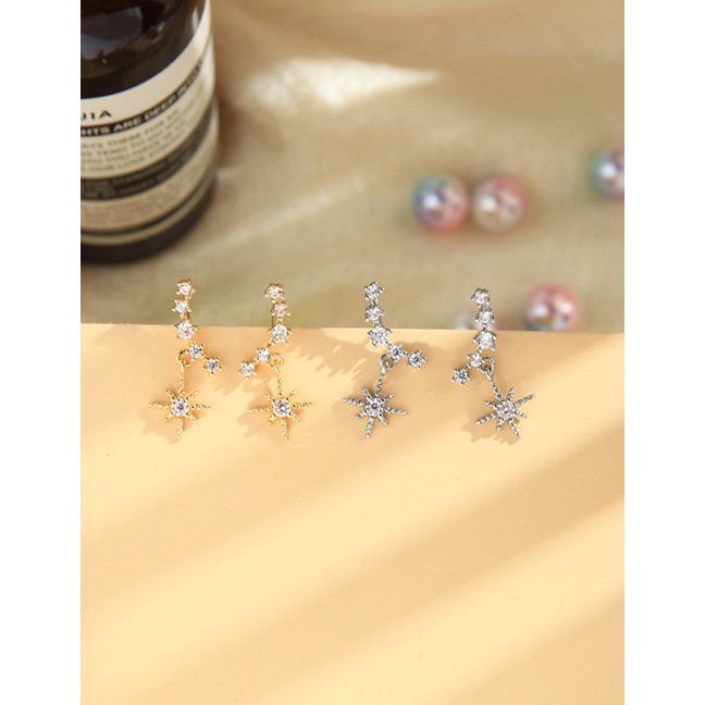 LRC Anting Tusuk Fashion Golden Geometric Zircon Earrings D84676