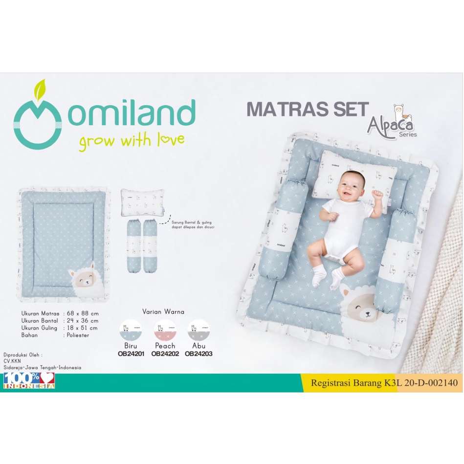 Omiland Baby Mattress Matras Bayi Set Bantal + Guling Motif Alpaca Series - OB 24201