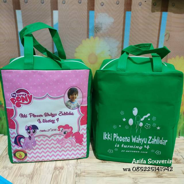 TAS / GOODIE BAG SOUVENIR ULANG TAHUN/ ULTAH ANAK ZIPPER/ RESLETENG POTRAIT CUSTOM PAKE SABLON NAMA-3