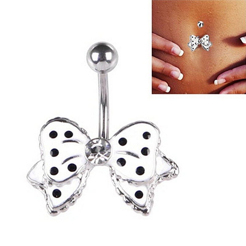 Anting Tindik Perutpusar Model Pita Motif Polkadot Hitam Putih Untuk Wanita