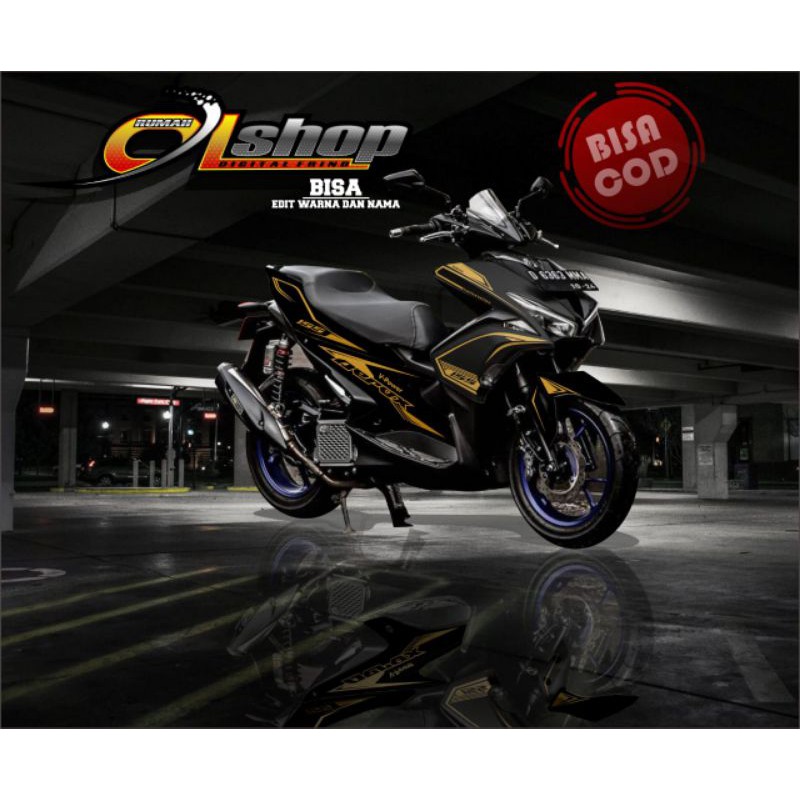 Decal Stiker Variasi Full Body Yamaha Aerox 155 Hitam Emas