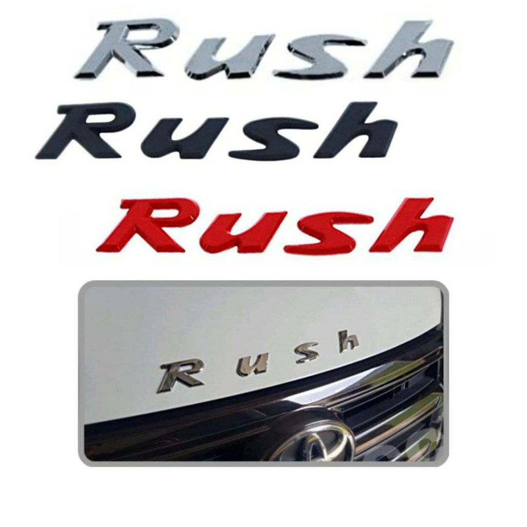 Pku88shop Stiker Emblem Besar Big Logo RUSH 3 warna Hitam Merah Chrome/silver