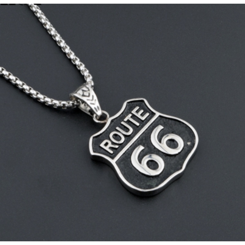 Men Route 66 Charm Pendant Us Highway Legend Biker Road Hip Hop Necklace Jewelry