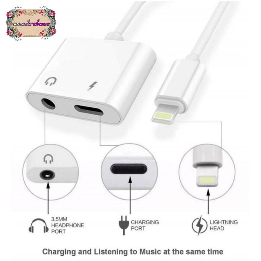 bm039 mh030 dual conector converter spilter ligthing to jack audio 3.5mm adapter 2in1 SB967