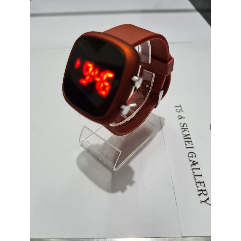 Jam Led watch oval free gift box-Merah bata ov
