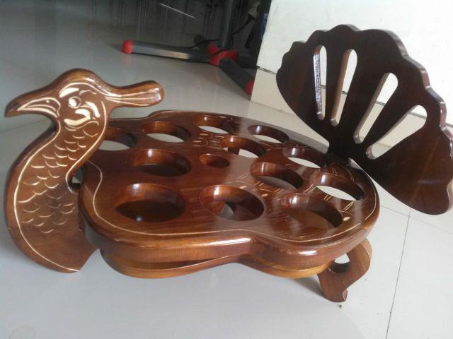 Tempat Aqua - Tempat Gelas Air Mineral Kayu Jati Merak 12 Lobang