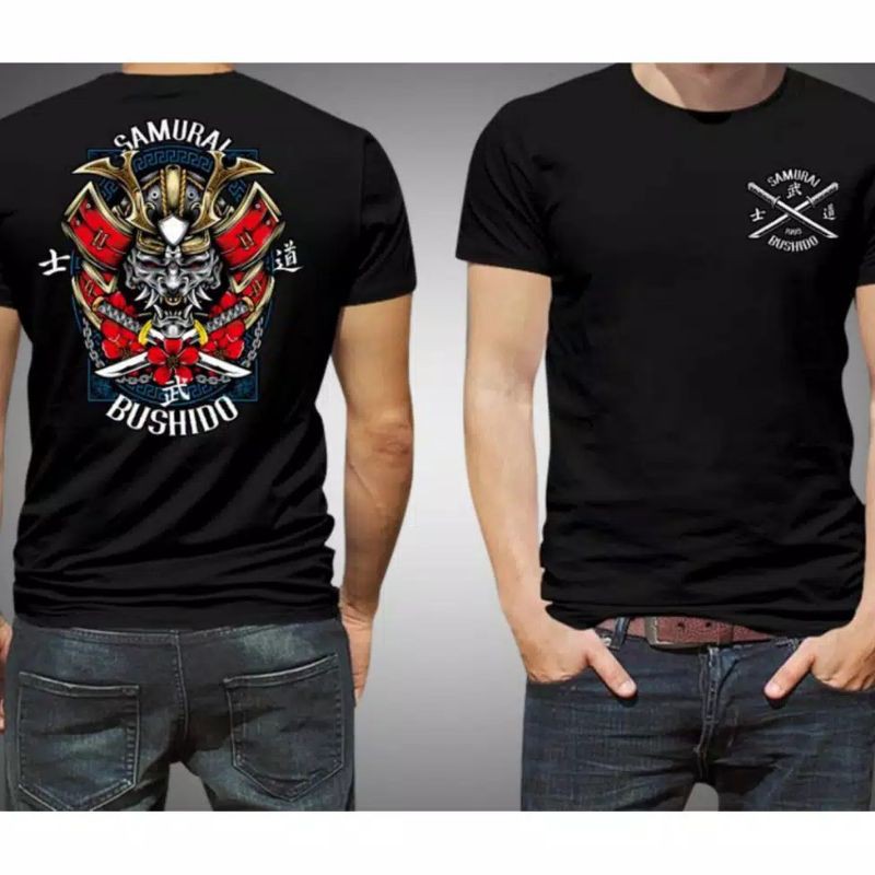 Fourfashion Kaos Pria Kaos Distro BUSHIDO TOPENG KEMBANG Black FN350