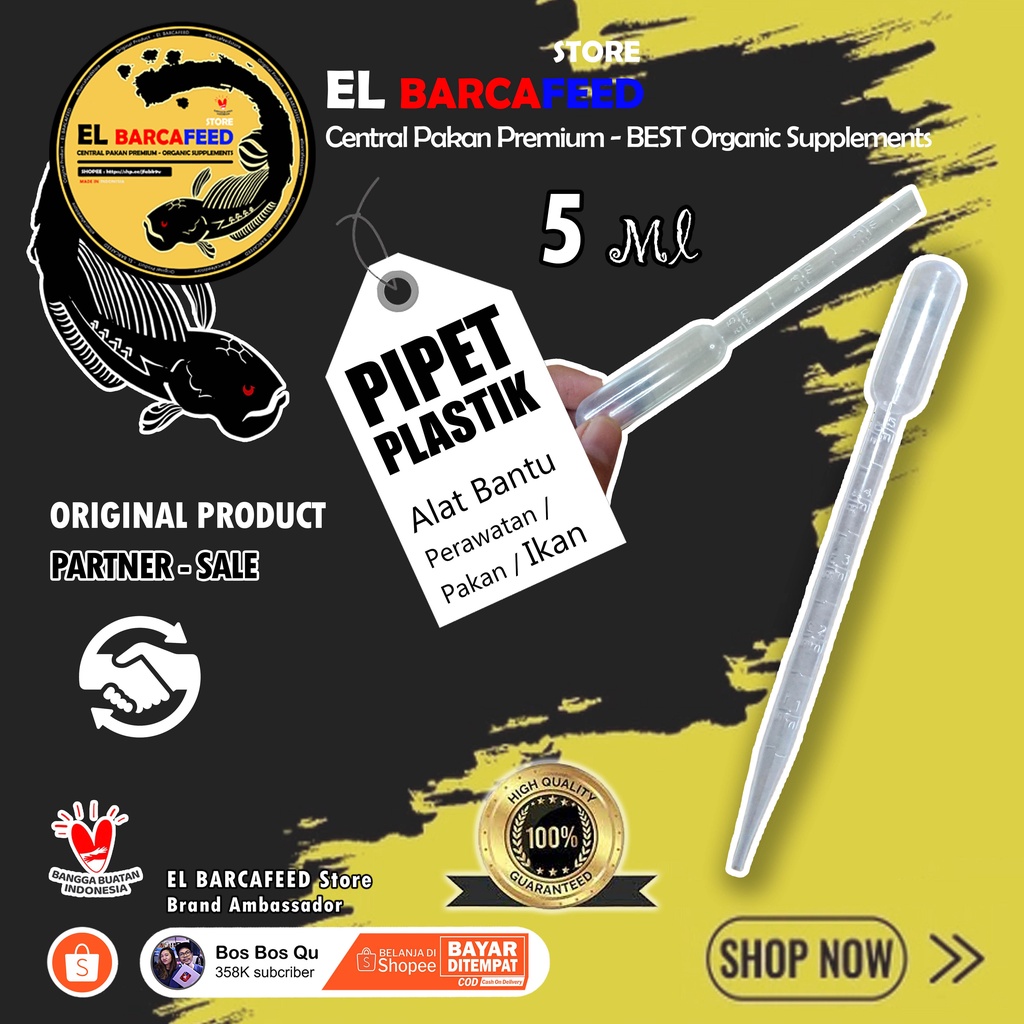 PIPET PLASTIK KUALITAS BAGUS TEBAL ( Pipet Tetes Plastik 5ml / Drop Pasteur Pipette 5 ml alat bantu obat/pakan burayak ikan hias ) - EL BARCAFEED PARTNERSALE