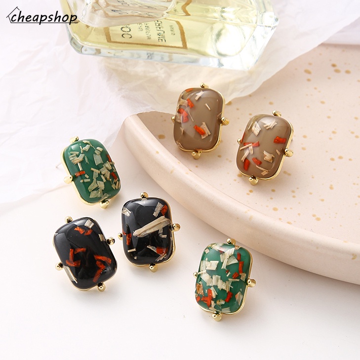 IFYOU Anting Stud Motif Kotak-Kotak Warna-Warni Gaya Retro Untuk Wanita