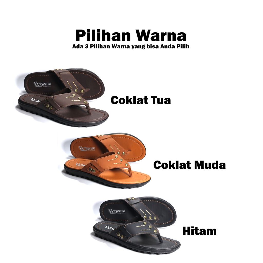 AFLAH X WIBI Sandal Pria Japit Kulit Motif Sabuk Coklat Tua Coklat Muda Hitam S06