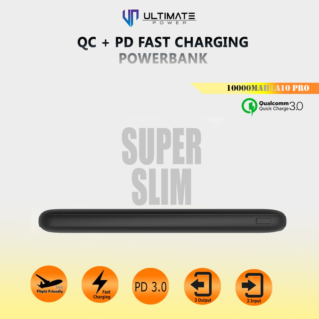 Power bank 10000mAh Fast Charging A10 PRO Ultimate Power QC+PD  Original Promo