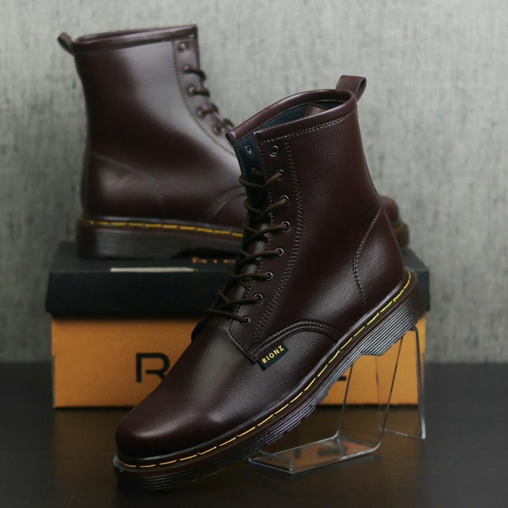 RIONZ x PARGAS BLACK BROWN - Sepatu Boot Pria Fashion Kasual Formal Boots Cowok Hitam Coklat Kulit PU PDH Docmar Casual Gaya Kekinian Trend Terbaru Terlaris Murah