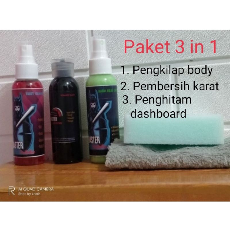 Paket 3 in 1 Pengkilap body/ Pembersih Karat/ dan Penghitam Body Motor/Mobil