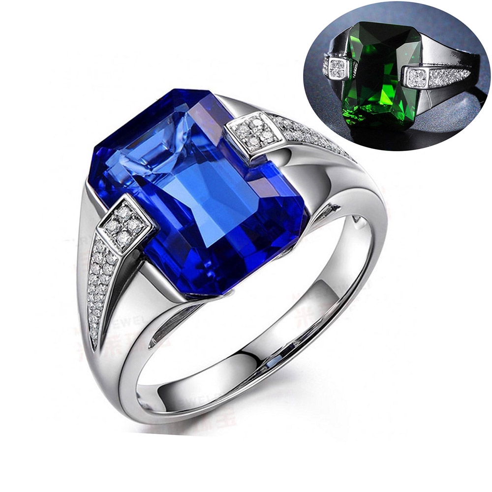 Safir Kristal Hijau biru Batu permata Zirkon Perhiasan Fashion Pria wanita Perak Cincin Rings