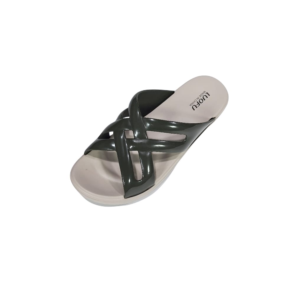 LUOFU ORIGINAL jelly sandal karet empuk murah wanita selop silang sendal cewek import E7189K-KS6WK