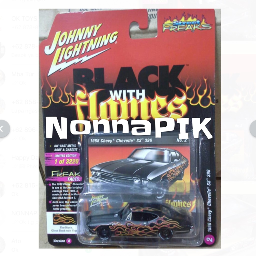 JOHNNY LIGHTNING 1968 CHEVY CHEVELLE SS 396 BLACK WITH FLAMES