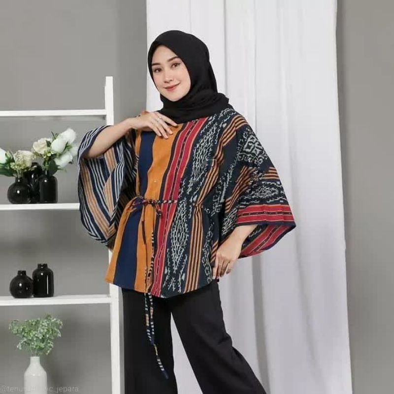 kimonik tenun / baju atasan kerja wanita tenun endek premium