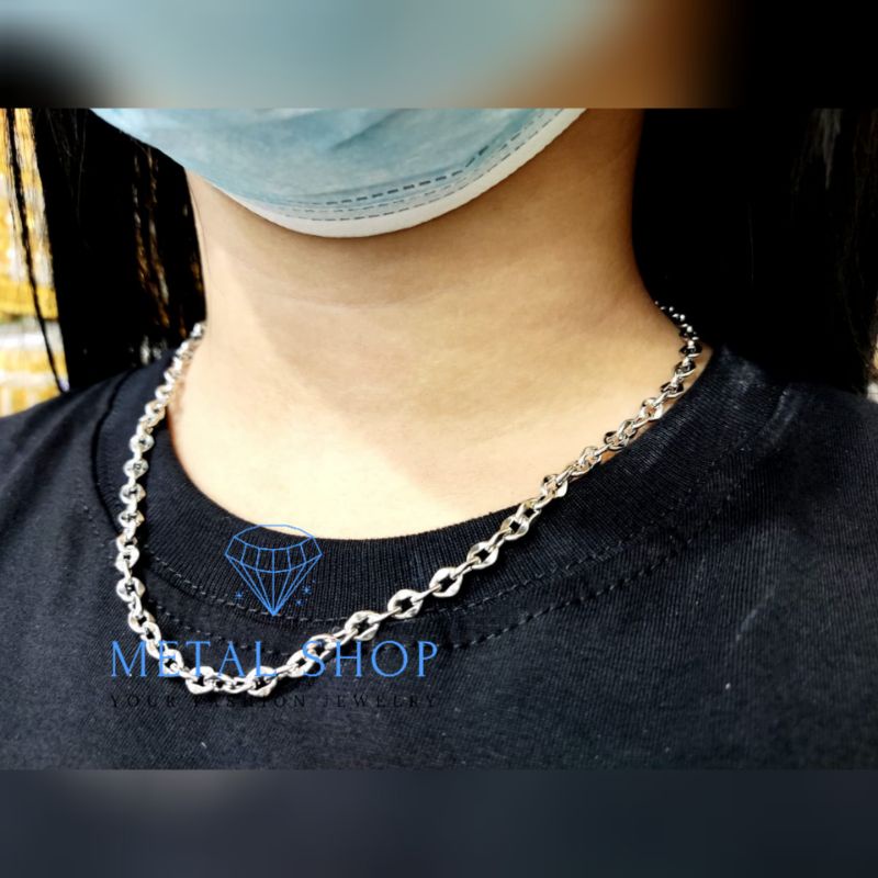 Kalung titanium anti karat warna emas model pecah kopi besar panjang 45cm