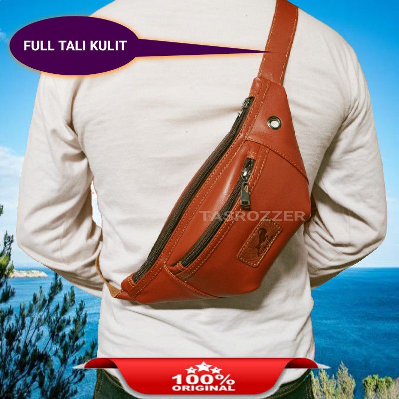 Waistbag kulit sapi full tali kulit pria wanita