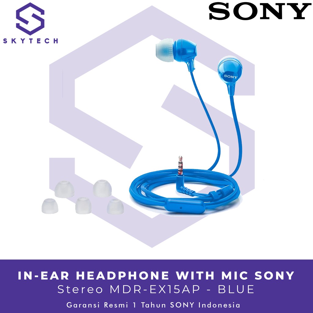 EARPHONE SONY MDR EX15AP WITH MIC BLUE ORIGINAL GARANSI RESMI