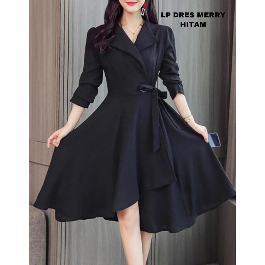 LP dress merry hitam/terusan dress kerja wanita/casual dress cewek
