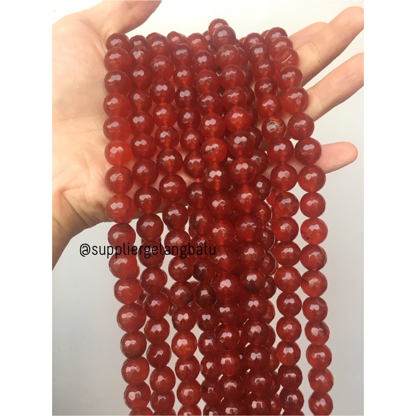 batu beads CUTTING 12mm red garnet faceted agate merah aksesoris craft pria wanita fashionita model