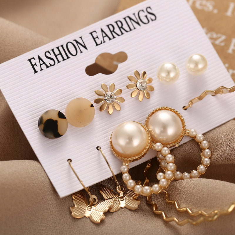 Fashion five pointed star circle love Tassel Earrings Set alloy women Earrings versatile jewelry accessories