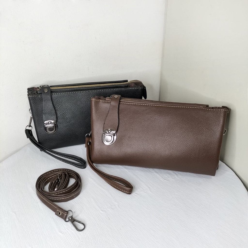 Dompet wanita kulit sintetis polos wallet panjang tempat uang koin kartu hp clucth selempang mini pouch tenteng