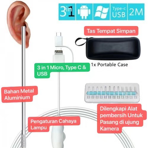 i88 Endoscope Camera Android Ear Cleaning Waterproof Endoskopi Kamera Free Tas Tools Kit